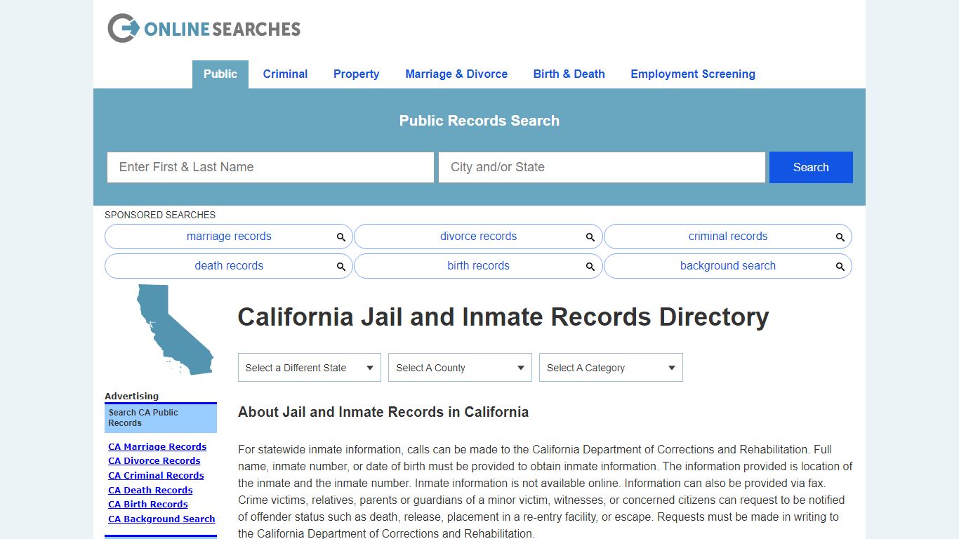 California Jail and Inmate Records Search Directory - OnlineSearches.com